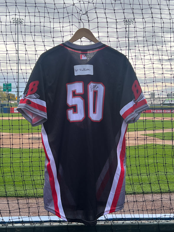 Buffalo Bisons Autographed & Game Worn Sublimated Hockey Black Jersey - Adam Kloffenstein #50 Size 48