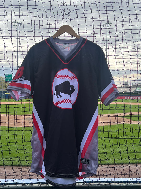Buffalo Bisons Autographed & Game Worn Sublimated Hockey Black Jersey - Adam Kloffenstein #50 Size 48