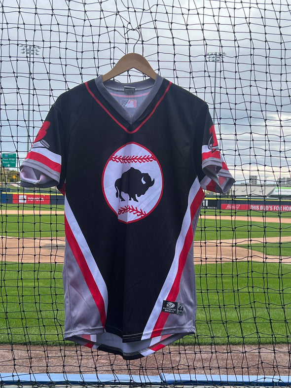 Buffalo Bisons Autographed & Game Worn Sublimated Hockey Black Jersey - Rene Pinto #12 Size 44