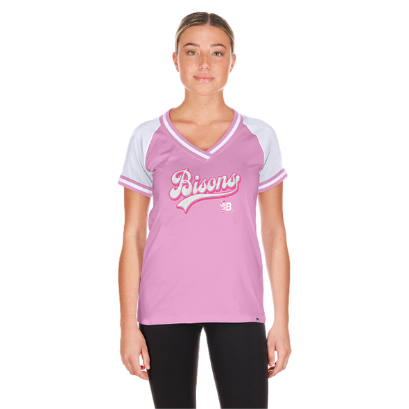 Buffalo Bisons Ladies New Era Pink Glitter Script Vneck Tee