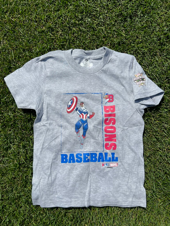 Buffalo Bisons Youth Grey Marvel Captain A Tee